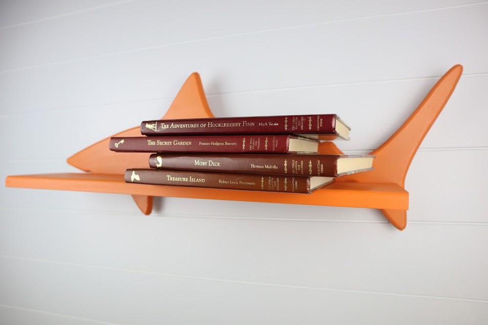 Hand-Crafted Shark Shelf for Children's Room, MDF and Solid Wood Storage