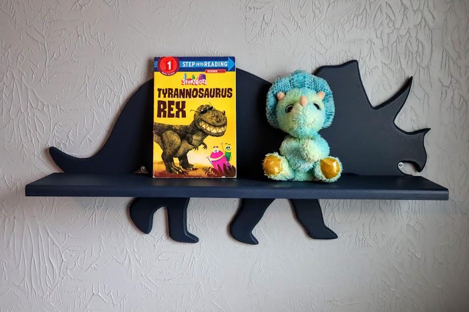 Hand-Crafted Triceratops Shelf: MDF and Solid Wood Children's Decor