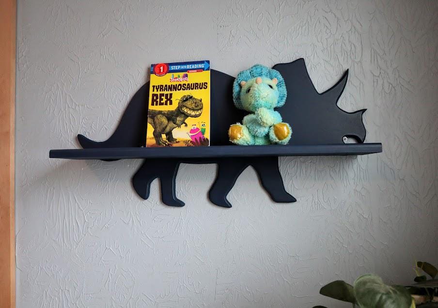 Hand-Crafted Triceratops Shelf: MDF and Solid Wood Children's Decor