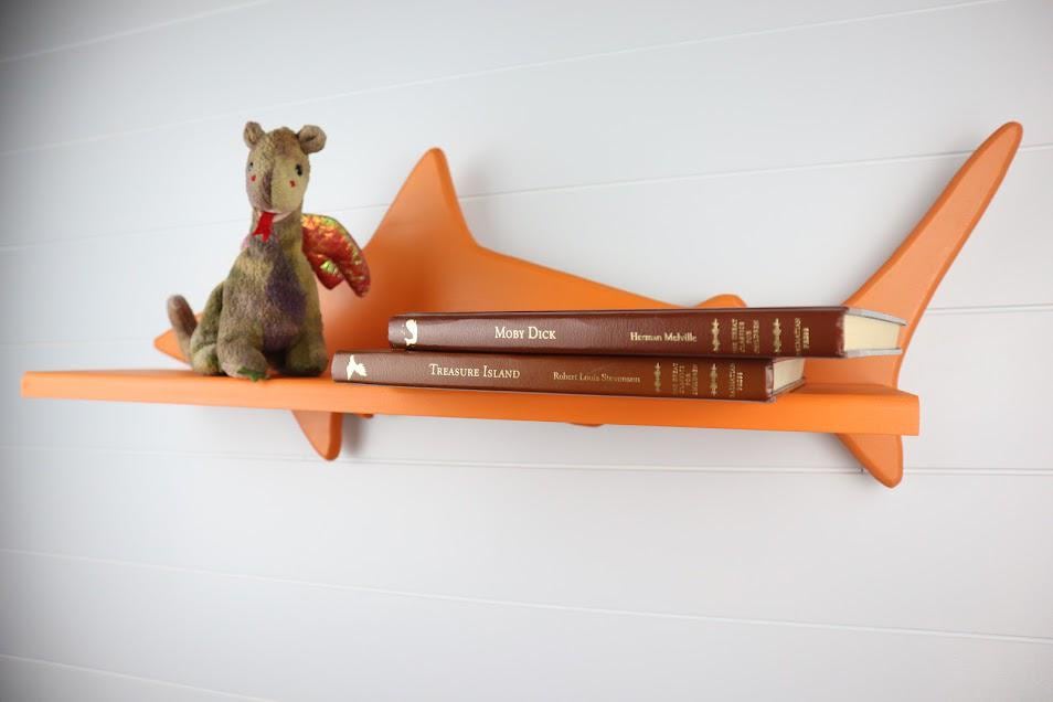 Hand-Crafted Shark Shelf for Children's Room, MDF and Solid Wood Storage